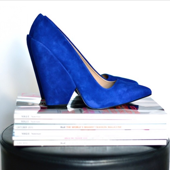 Zara Shoes - Zara Wedge Royal Blue Suede Pointed Toe Shoe Pump